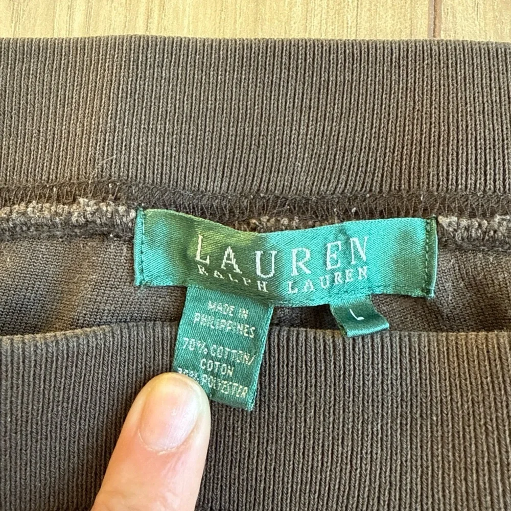 Lauren Ralph Lauren Pants Womens Large Brown Velour Lounge Pull On Straight Leg